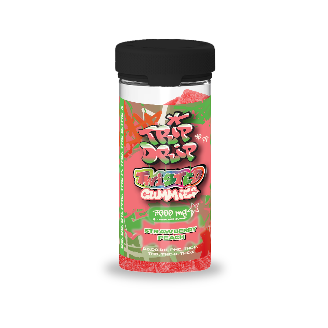 Trip Drip Twisted Delta THC Blend 7000mg Gummies Strawberry Peach